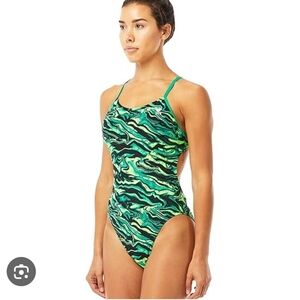 TYR Green and Black Women's One Piece Swimsuit